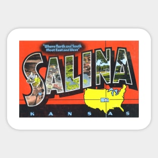 Greetings from Salina, Kansas - Vintage Large Letter Postcard Sticker